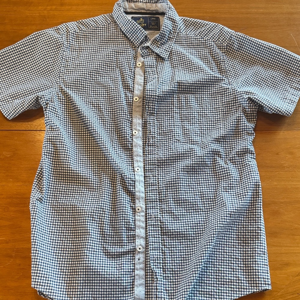 Rugby University Men's Navy and White Checkered Button Down Shirt